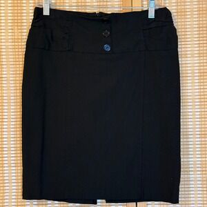 Sensational Collections Black High Waist Pencil Skirt Button Accent Size 13/14